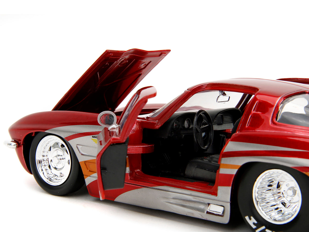 1963 Chevrolet Corvette Stingray Red Metallic with Silver Graphics 'Bigtime Muscle' Series 1/24 Diecast Model Car by Jada