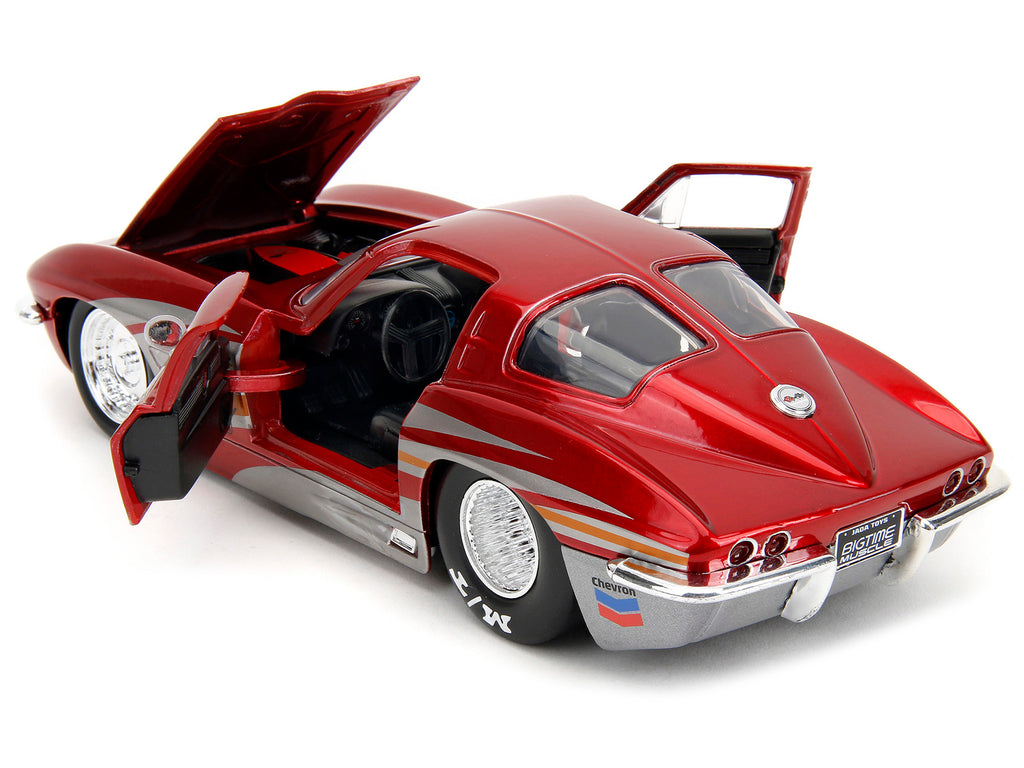1963 Chevrolet Corvette Stingray Red Metallic with Silver Graphics 'Bigtime Muscle' Series 1/24 Diecast Model Car by Jada