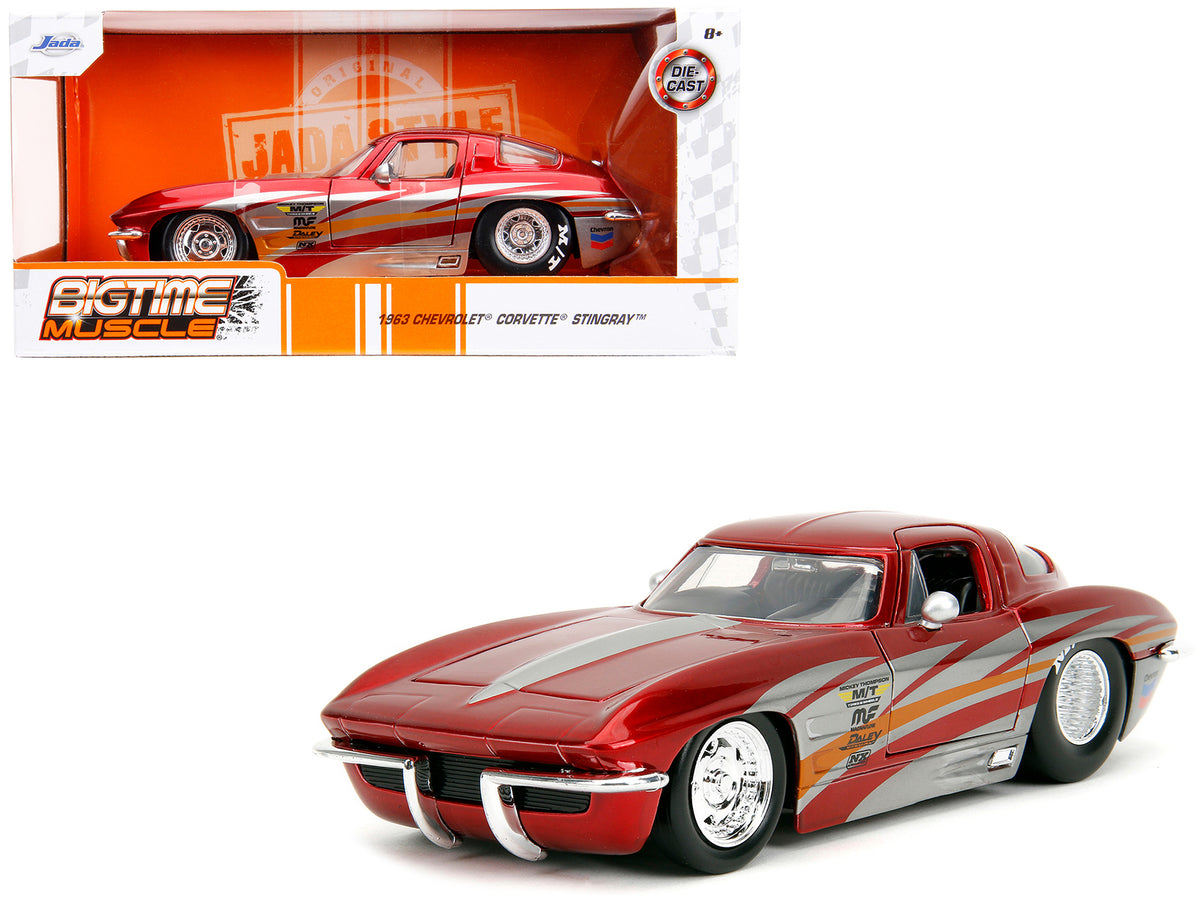 1963 Chevrolet Corvette Stingray Red Metallic with Silver Graphics 'Bigtime Muscle' Series 1/24 Diecast Model Car by Jada