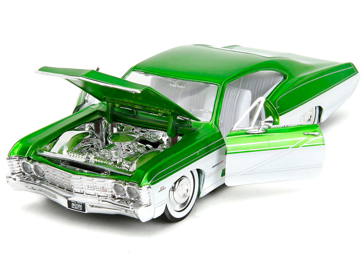 1967 Chevrolet Impala SS Green Metallic and White with White Interior 'Bigtime Muscle' Series 1/24 Diecast Model Car by Jada