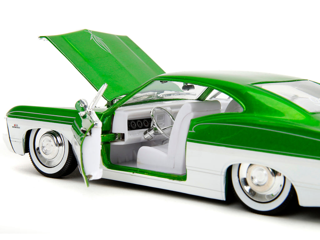 1967 Chevrolet Impala SS Green Metallic and White with White Interior 'Bigtime Muscle' Series 1/24 Diecast Model Car by Jada