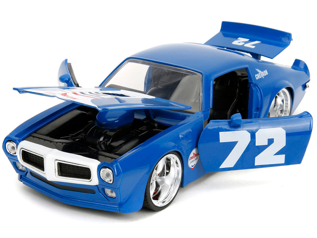 1972 Pontiac Firebird #72 Blue with White Stripe 'Chevron' 'Bigtime Muscle' Series 1/24 Diecast Model Car by Jada