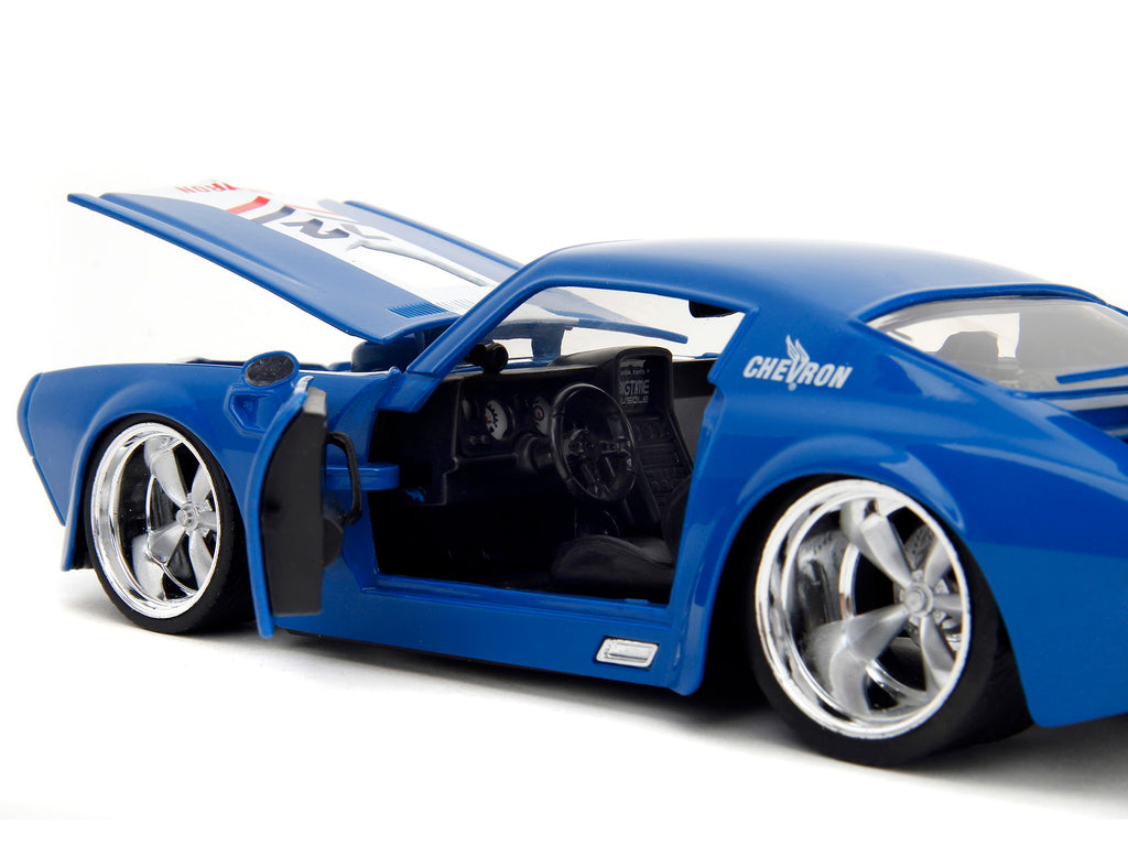 1972 Pontiac Firebird #72 Blue with White Stripe 'Chevron' 'Bigtime Muscle' Series 1/24 Diecast Model Car by Jada