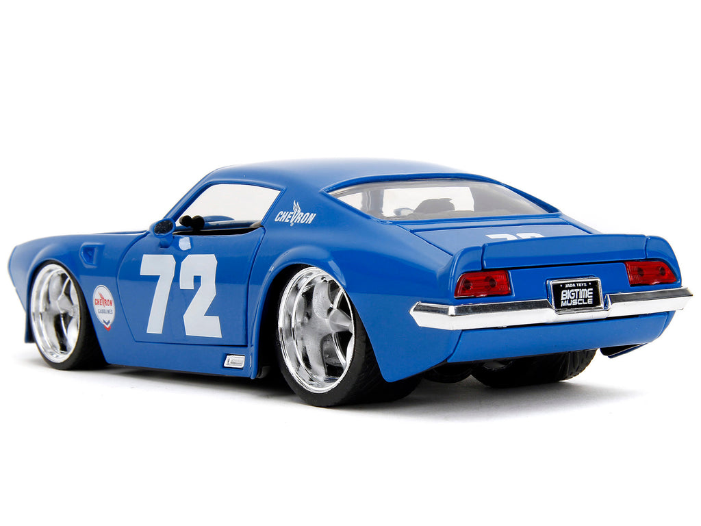 1972 Pontiac Firebird #72 Blue with White Stripe 'Chevron' 'Bigtime Muscle' Series 1/24 Diecast Model Car by Jada