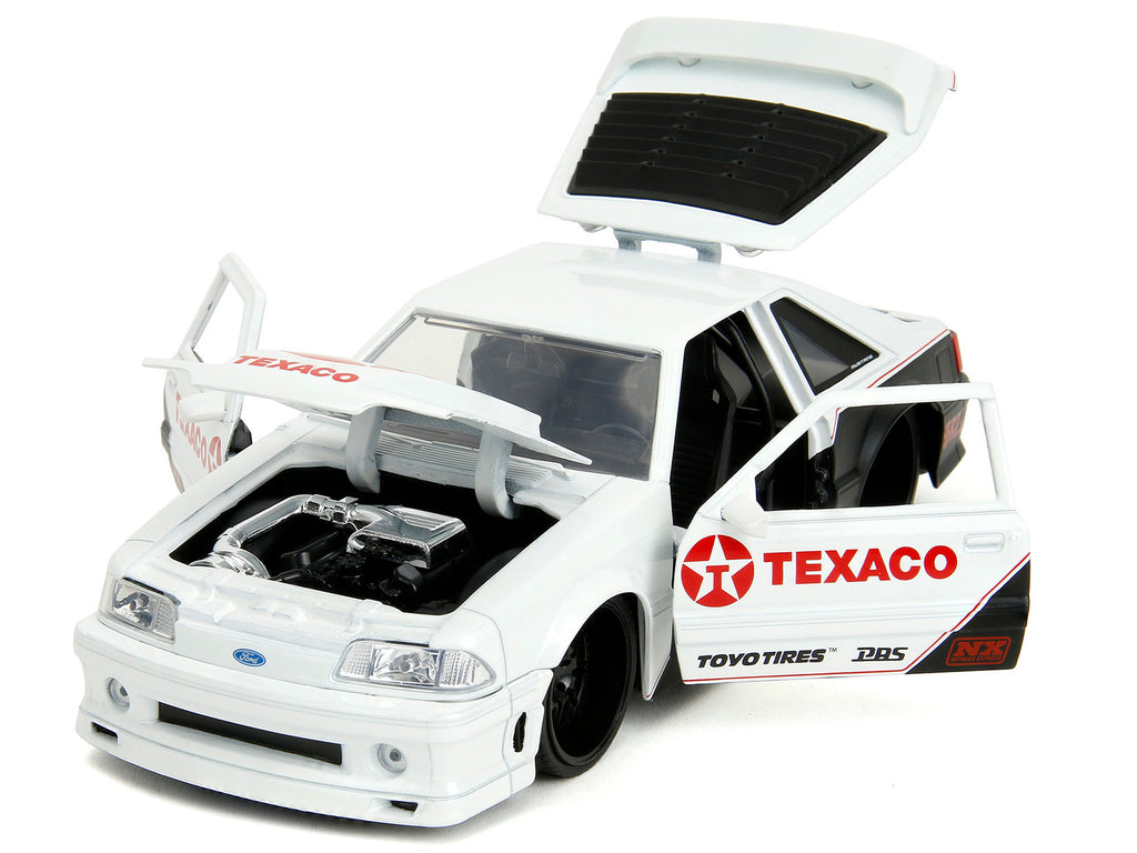 1989 Ford Mustang GT 'Texaco' White and Matt Black with Graphics 'Bigtime Muscle' Series 1/24 Diecast Model Car by Jada