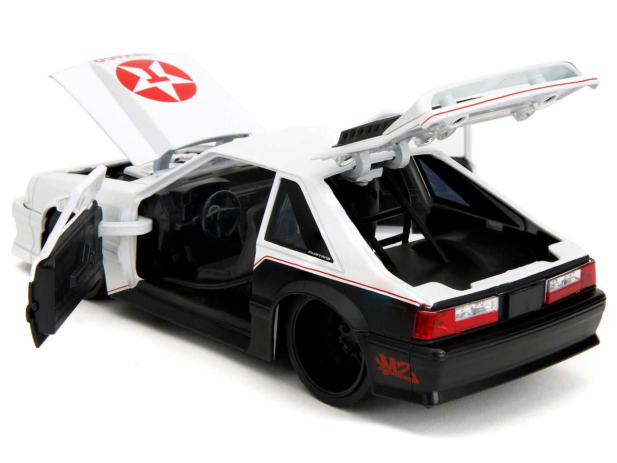 1989 Ford Mustang GT 'Texaco' White and Matt Black with Graphics 'Bigtime Muscle' Series 1/24 Diecast Model Car by Jada
