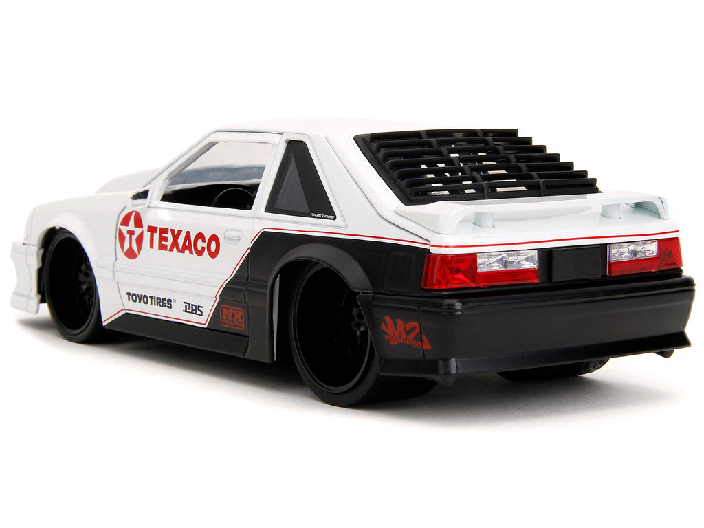1989 Ford Mustang GT 'Texaco' White and Matt Black with Graphics 'Bigtime Muscle' Series 1/24 Diecast Model Car by Jada