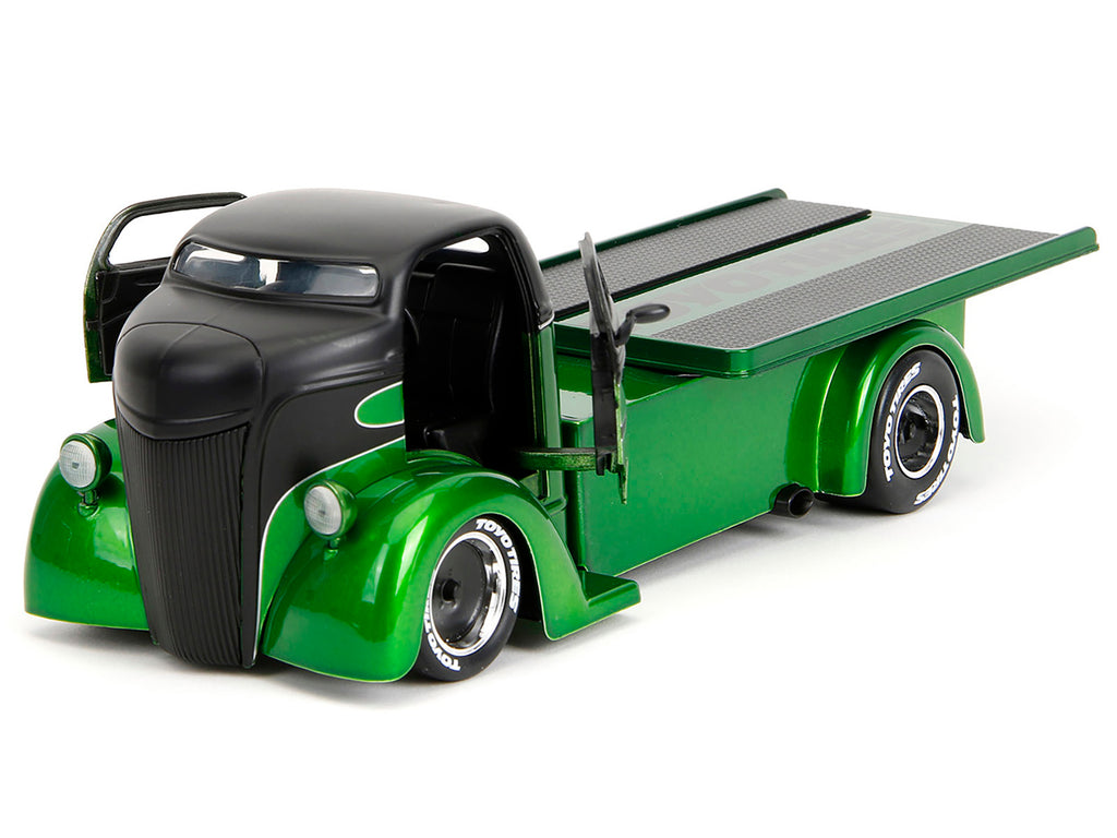 1947 Ford COE Flatbed Truck Green Metallic and Matt Black 'Toyo Tires' with Extra Wheels 'Just Trucks' Series 1/24 Diecast Model Car by Jada