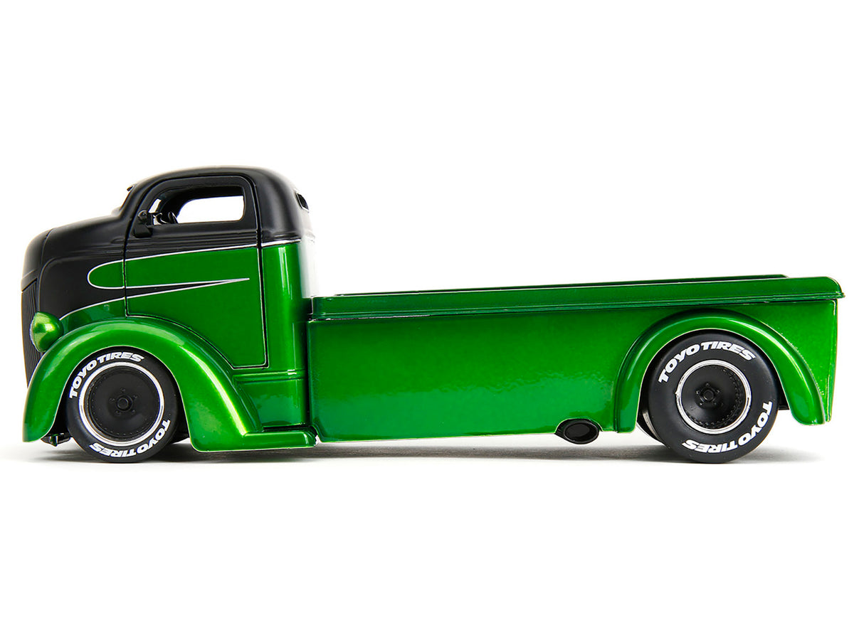 1947 Ford COE Flatbed Truck Green Metallic and Matt Black 'Toyo Tires' with Extra Wheels 'Just Trucks' Series 1/24 Diecast Model Car by Jada