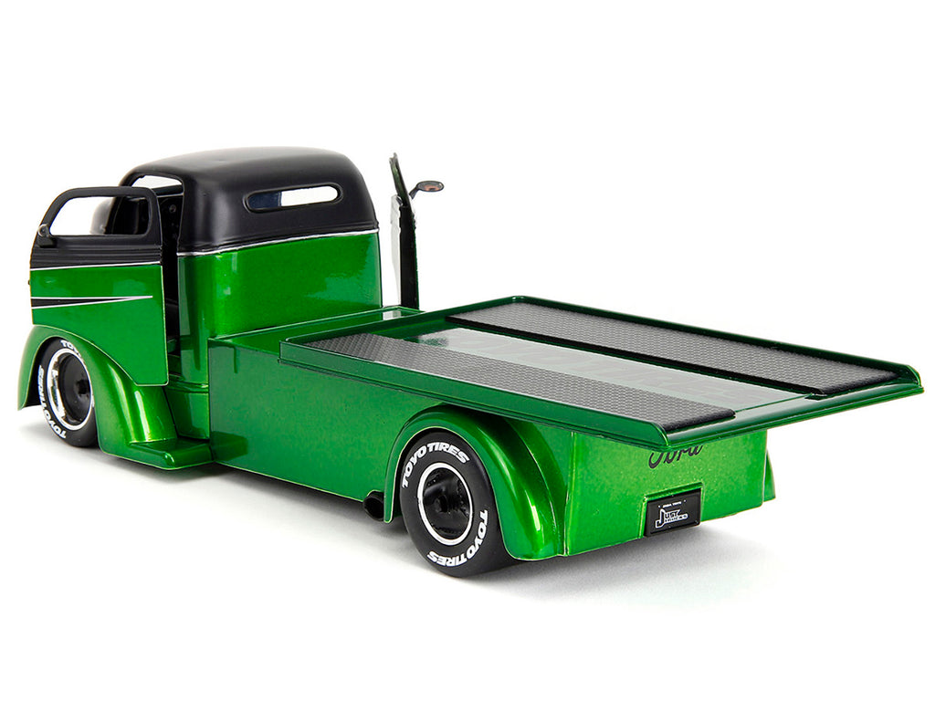 1947 Ford COE Flatbed Truck Green Metallic and Matt Black 'Toyo Tires' with Extra Wheels 'Just Trucks' Series 1/24 Diecast Model Car by Jada