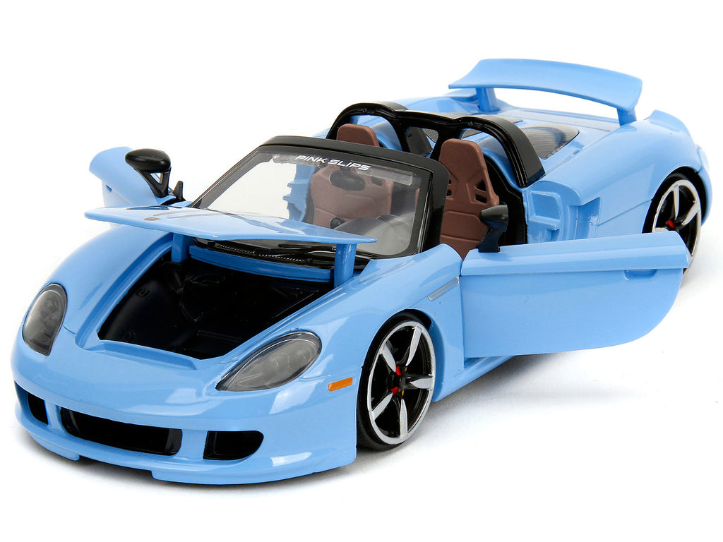 Porsche Carrera GT Convertible Blue with Black Stripes 'Pink Slips' Series 1/24 Diecast Model Car by Jada