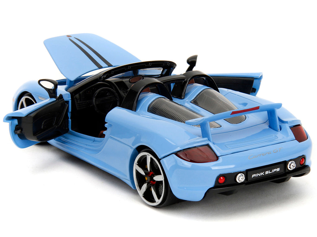 Porsche Carrera GT Convertible Blue with Black Stripes 'Pink Slips' Series 1/24 Diecast Model Car by Jada