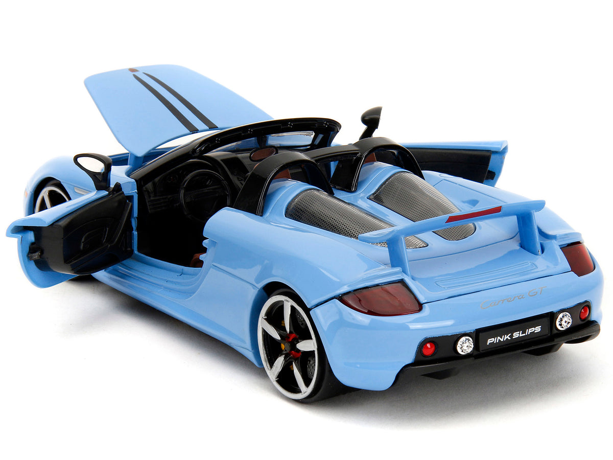 Porsche Carrera GT Convertible Blue with Black Stripes 'Pink Slips' Series 1/24 Diecast Model Car by Jada