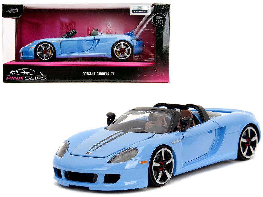 Porsche Carrera GT Convertible Blue with Black Stripes 'Pink Slips' Series 1/24 Diecast Model Car by Jada