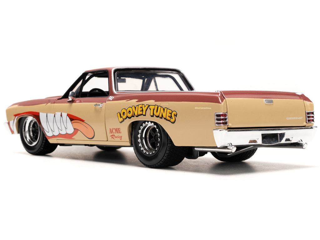 1967 Chevrolet El Camino Brown and Beige with Graphics and Tasmanian Devil (Taz) Diecast Figure 'Looney Tunes' 'Hollywood Rides' Series 1/24 Diecast Model Car by Jada