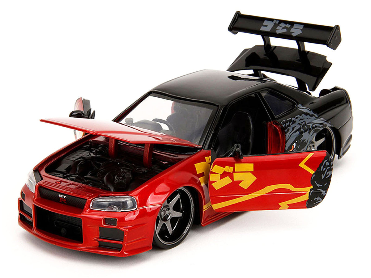 2002 Nissan Skyline GT-R (R34) RHD (Right Hand Drive) Red Metallic and Black 'Godzilla vs. Destoroyah' (1995) Movie 'Hollywood Rides' Series 1/24 Diecast Model Car by Jada