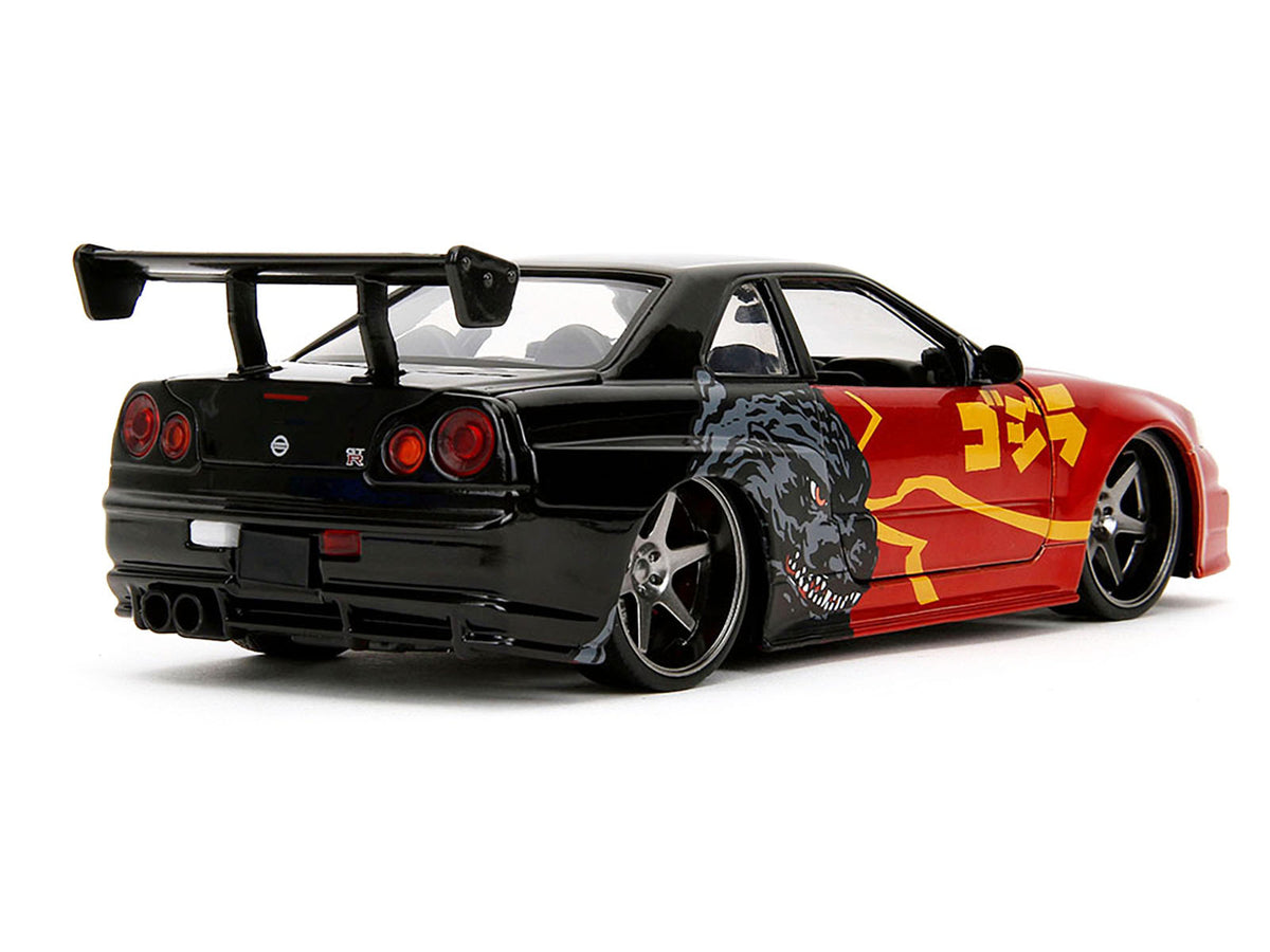 2002 Nissan Skyline GT-R (R34) RHD (Right Hand Drive) Red Metallic and Black 'Godzilla vs. Destoroyah' (1995) Movie 'Hollywood Rides' Series 1/24 Diecast Model Car by Jada