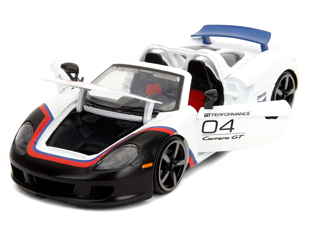 Porsche Carrera GT Convertible #04 'Chevron' White with Graphics 'Hyper-Spec' Series 1/24 Diecast Model Car by Jada