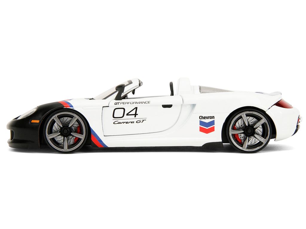 Porsche Carrera GT Convertible #04 'Chevron' White with Graphics 'Hyper-Spec' Series 1/24 Diecast Model Car by Jada
