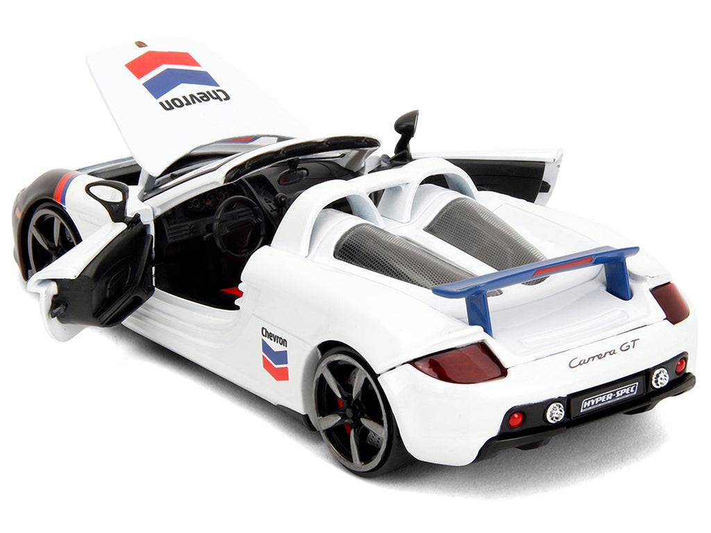 Porsche Carrera GT Convertible #04 'Chevron' White with Graphics 'Hyper-Spec' Series 1/24 Diecast Model Car by Jada