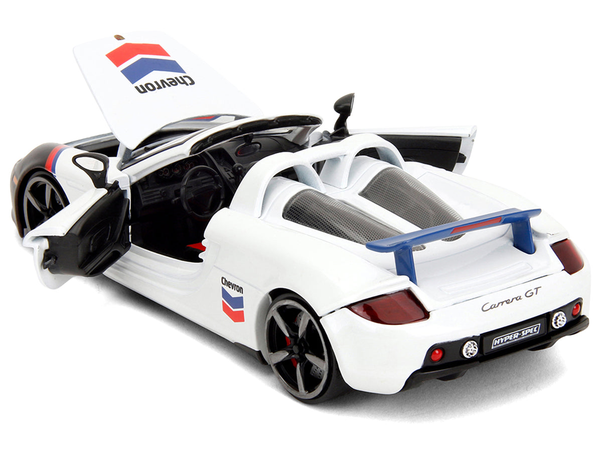 Porsche Carrera GT Convertible #04 'Chevron' White with Graphics 'Hyper-Spec' Series 1/24 Diecast Model Car by Jada