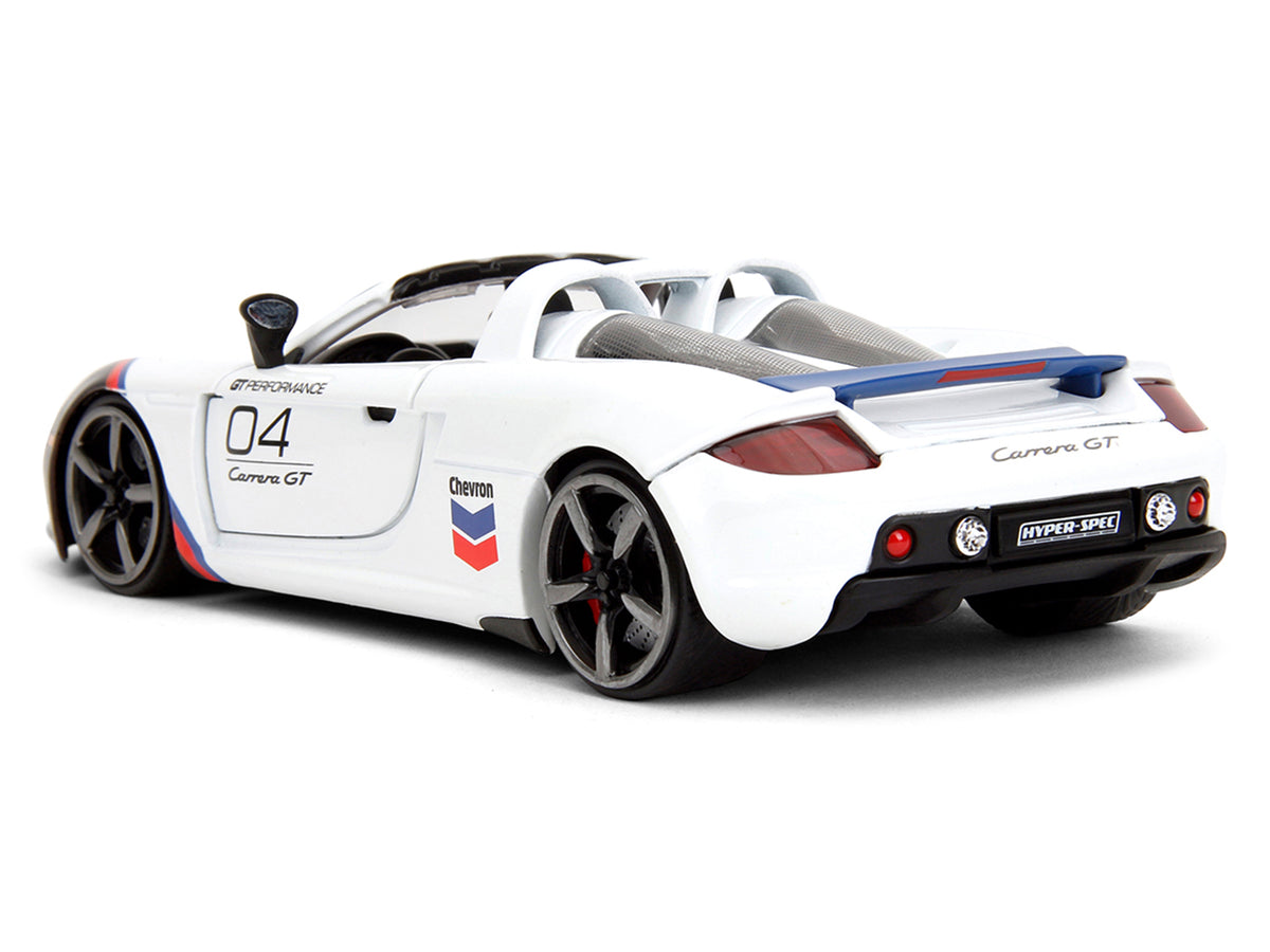 Porsche Carrera GT Convertible #04 'Chevron' White with Graphics 'Hyper-Spec' Series 1/24 Diecast Model Car by Jada