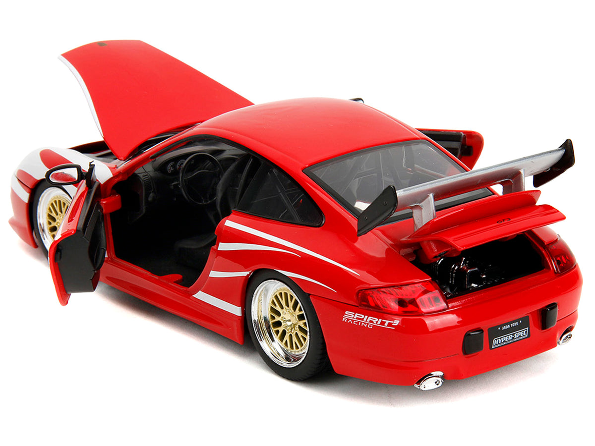 Porsche 911 GT3 (996) Red with White Graphics 'Hyper-Spec' Series 1/24 Diecast Model Car by Jada