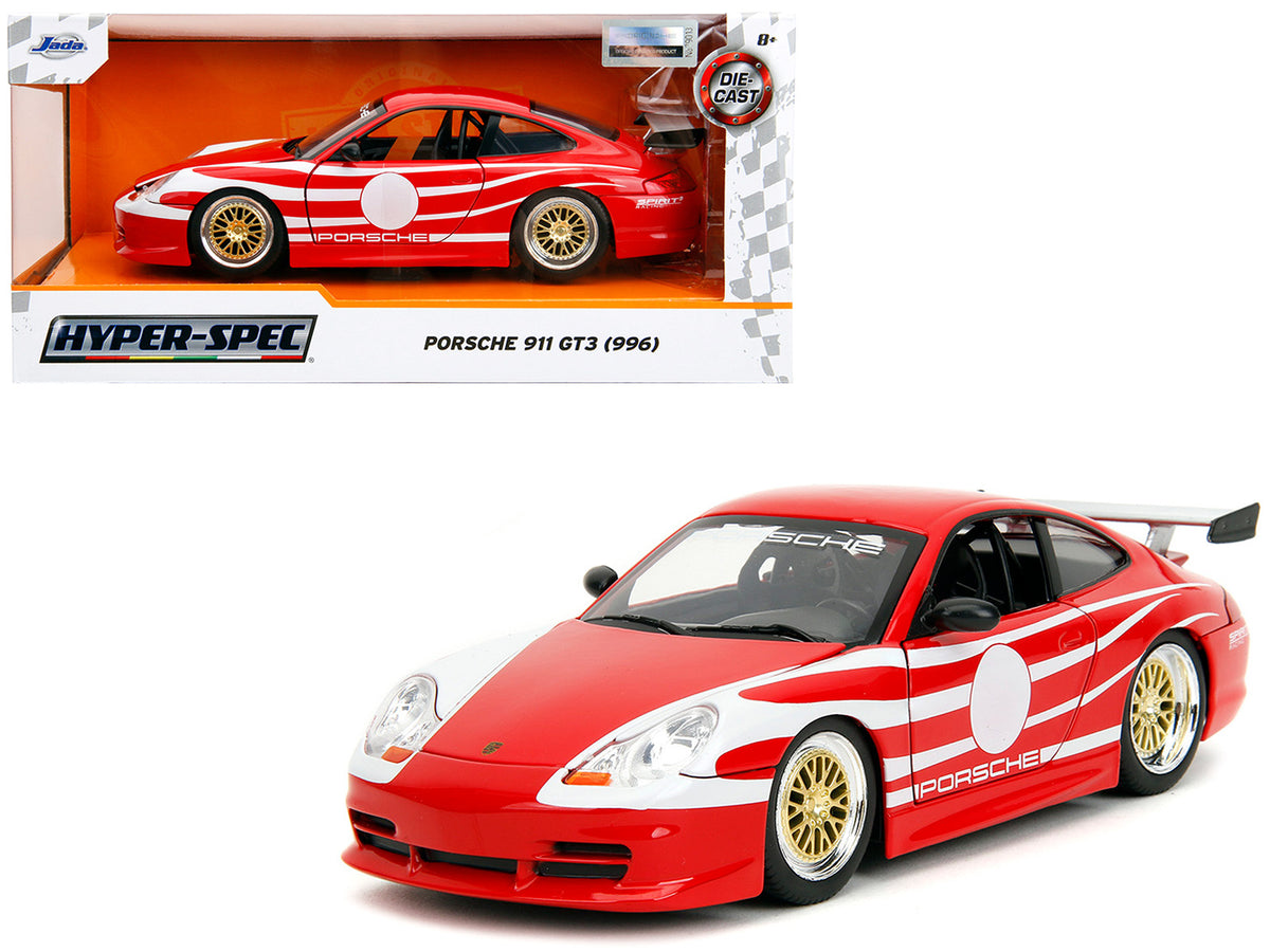 Porsche 911 GT3 (996) Red with White Graphics 'Hyper-Spec' Series 1/24 Diecast Model Car by Jada