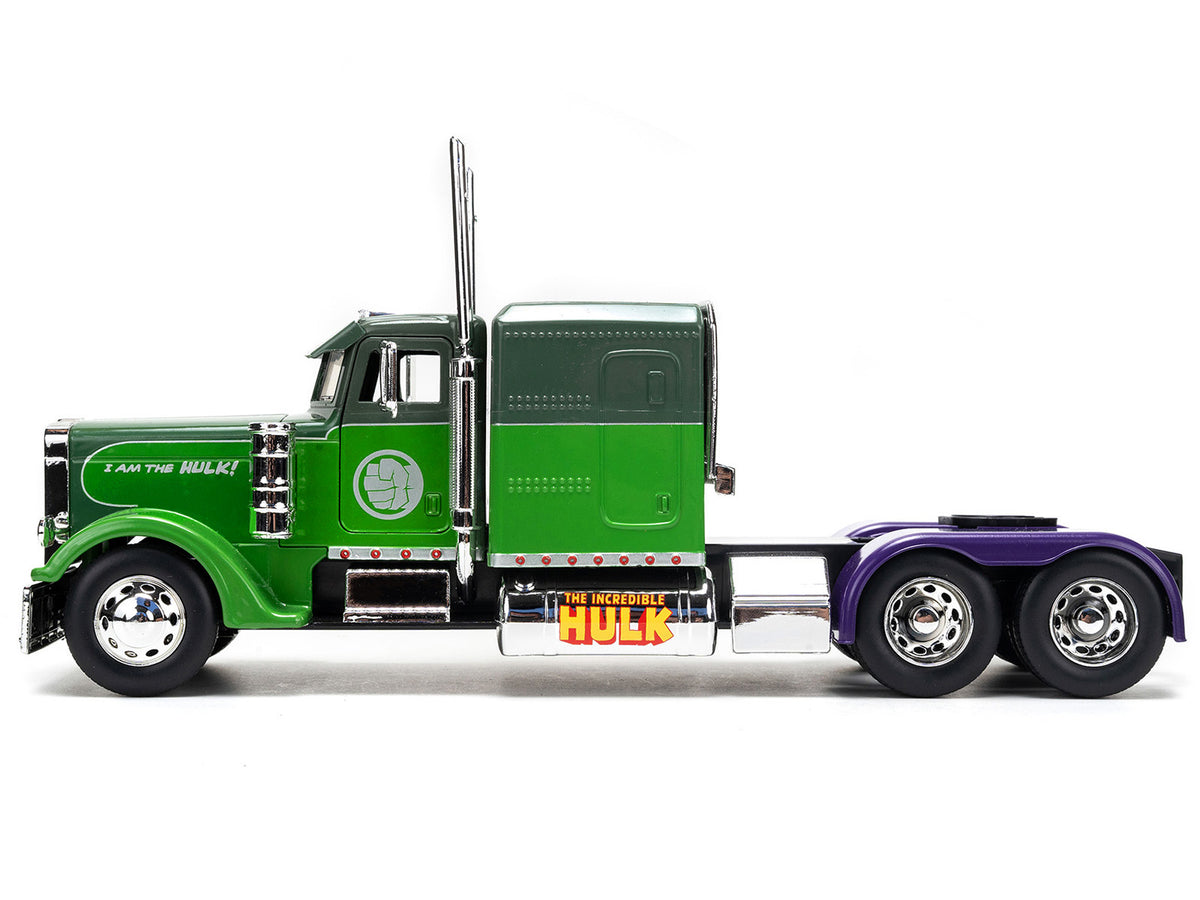 1992 Peterbilt 379 Truck Tractor Green Two-Tone and Purple 'The Incredible Hulk' 'Marvel Avengers' Series Diecast Model by Jada