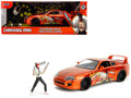 1995 Toyota Supra Orange Metallic with Graphics and Chainsaw Man Diecast Figure 'Chainsaw Man' (2022) TV Series 'Anime Hollywood Rides' Series 1/24 Diecast Model by Jada