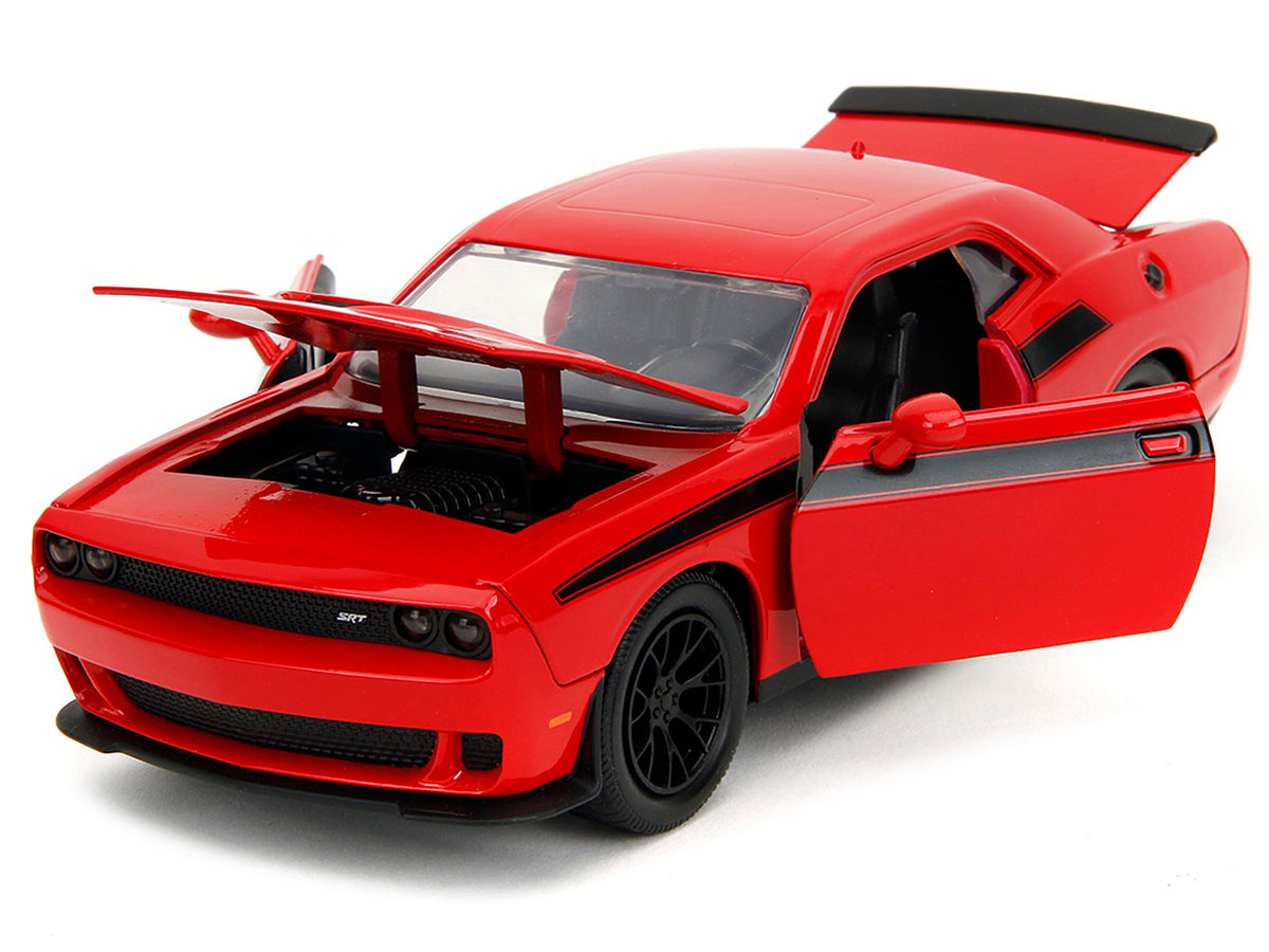 2015 Dodge Challenger Red with Black Stripes and Glenn Diecast Figure 'The Walking Dead' (2010-2022) TV Series 'Hollywood Rides' Series 1/24 Diecast Model Car by Jada