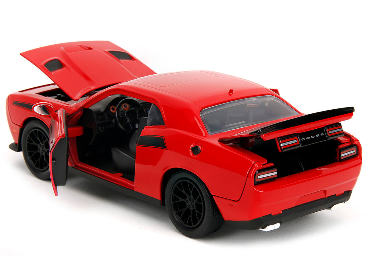 2015 Dodge Challenger Red with Black Stripes and Glenn Diecast Figure 'The Walking Dead' (2010-2022) TV Series 'Hollywood Rides' Series 1/24 Diecast Model Car by Jada