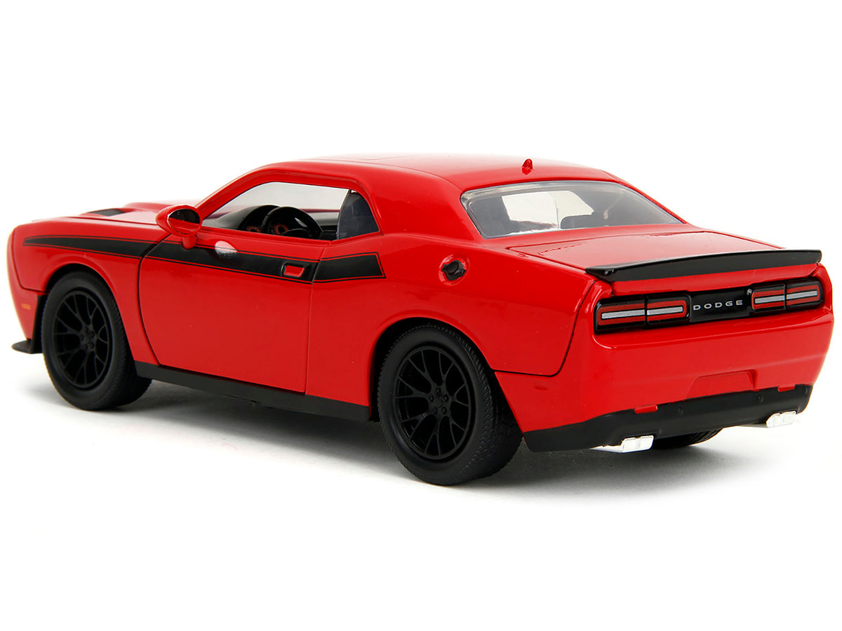 2015 Dodge Challenger Red with Black Stripes and Glenn Diecast Figure 'The Walking Dead' (2010-2022) TV Series 'Hollywood Rides' Series 1/24 Diecast Model Car by Jada