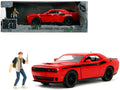 2015 Dodge Challenger Red with Black Stripes and Glenn Diecast Figure 'The Walking Dead' (2010-2022) TV Series 'Hollywood Rides' Series 1/24 Diecast Model Car by Jada