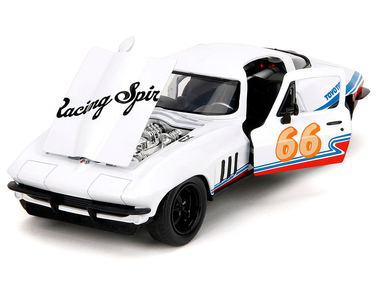 1966 Chevrolet Corvette #66 'Racing Spirit' White with Graphics 'Bigtime Muscle' Series 1/24 Diecast Model Car by Jada