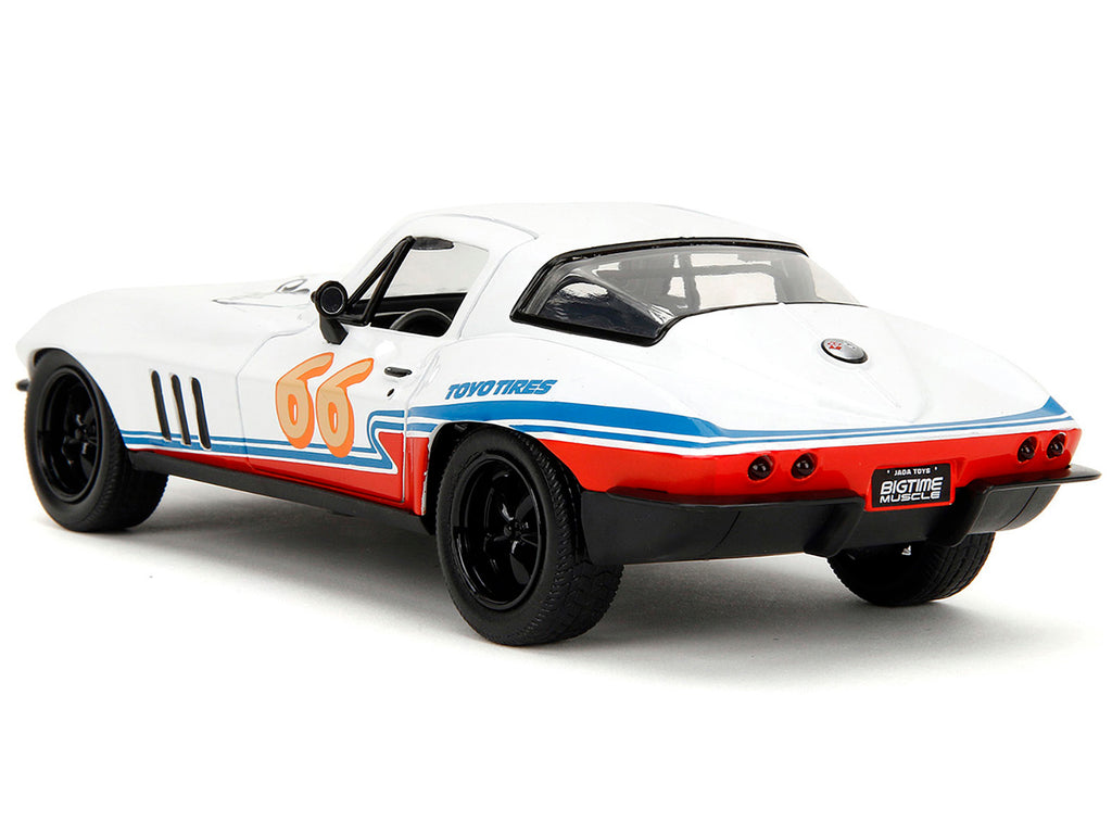 1966 Chevrolet Corvette #66 'Racing Spirit' White with Graphics 'Bigtime Muscle' Series 1/24 Diecast Model Car by Jada