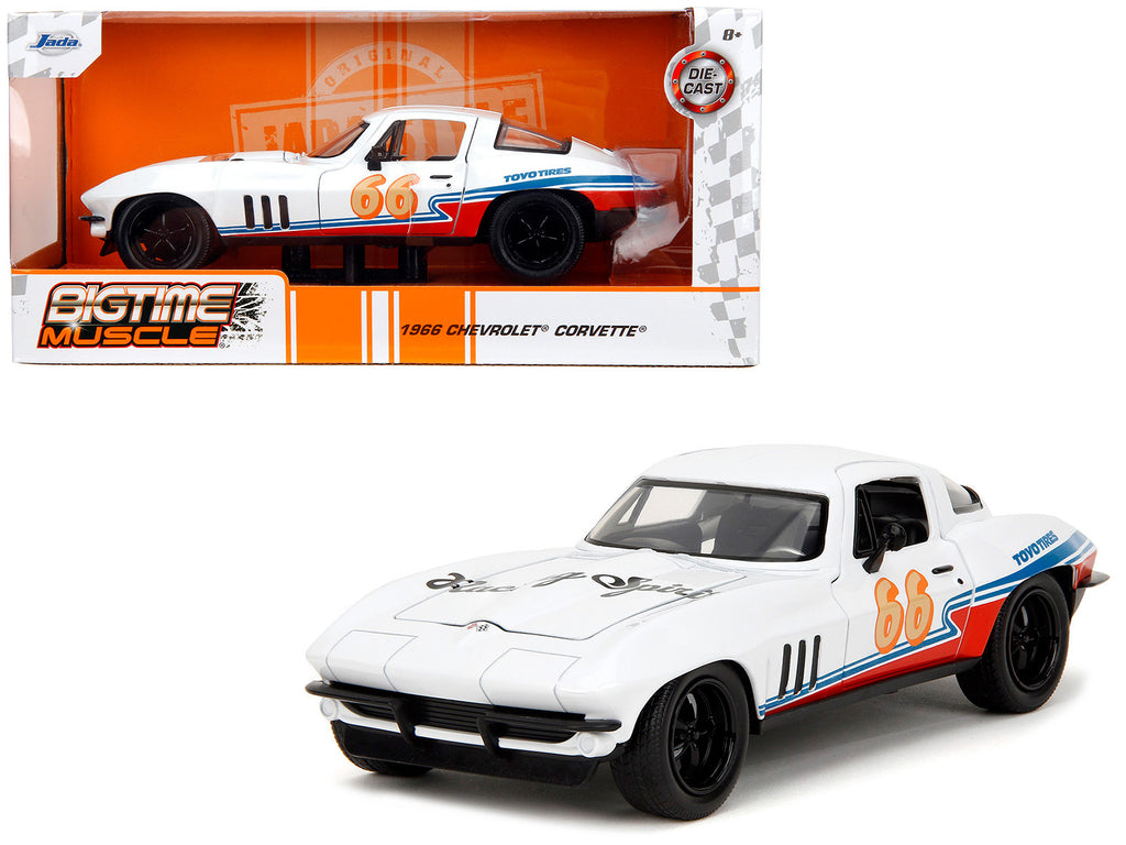 1966 Chevrolet Corvette #66 'Racing Spirit' White with Graphics 'Bigtime Muscle' Series 1/24 Diecast Model Car by Jada