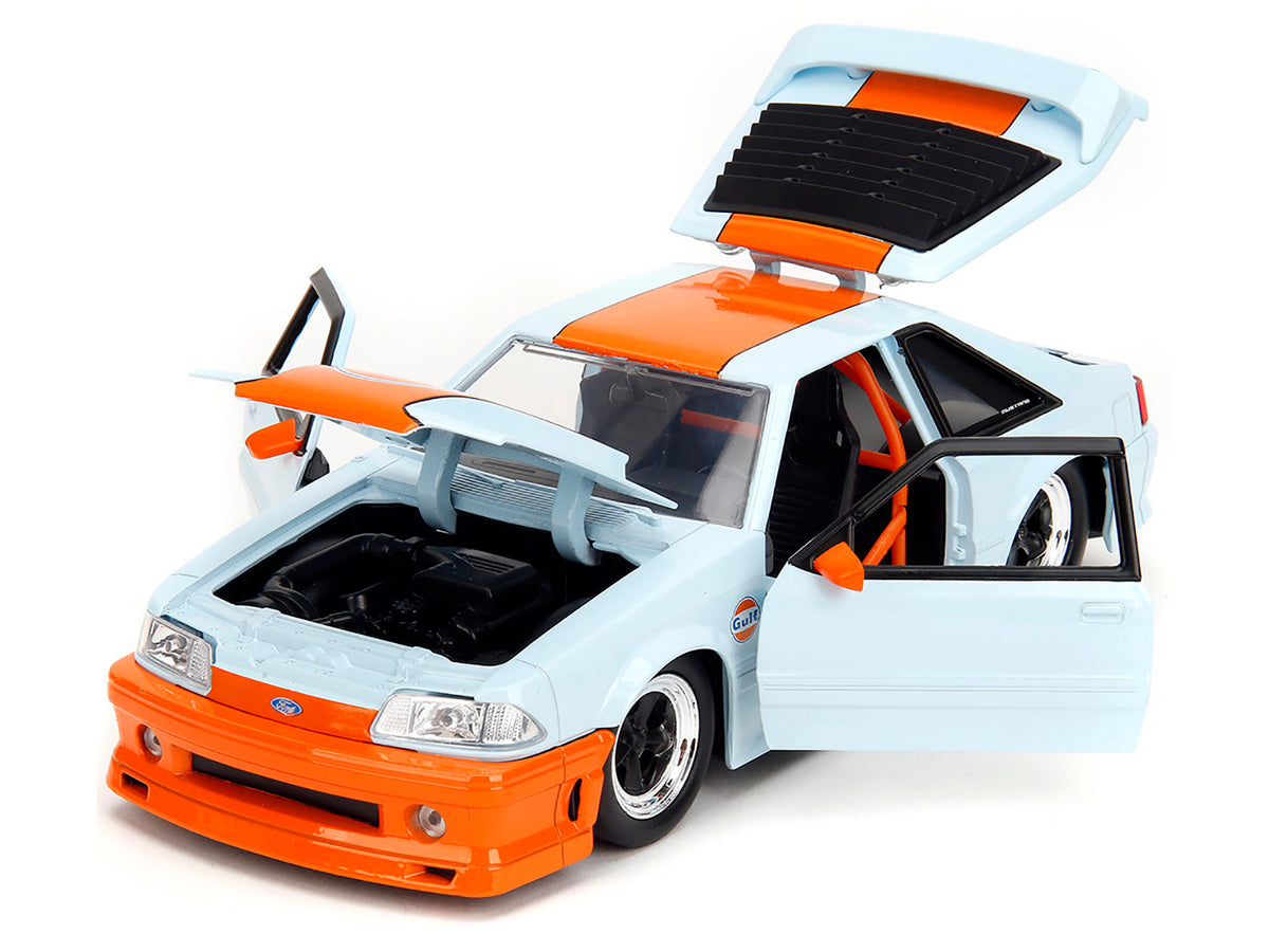 1989 Ford Mustang GT 'Gulf Oil' Light Blue with Orange Stripe 'Bigtime Muscle' Series 1/24 Diecast Model Car by Jada