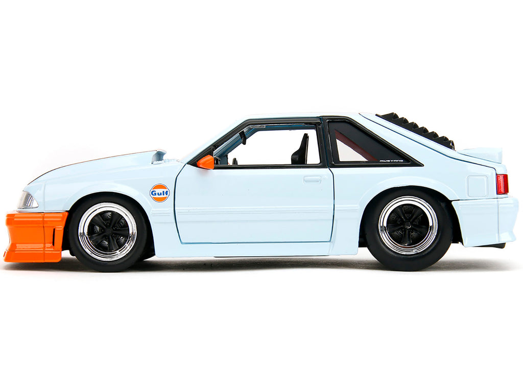 1989 Ford Mustang GT 'Gulf Oil' Light Blue with Orange Stripe 'Bigtime Muscle' Series 1/24 Diecast Model Car by Jada