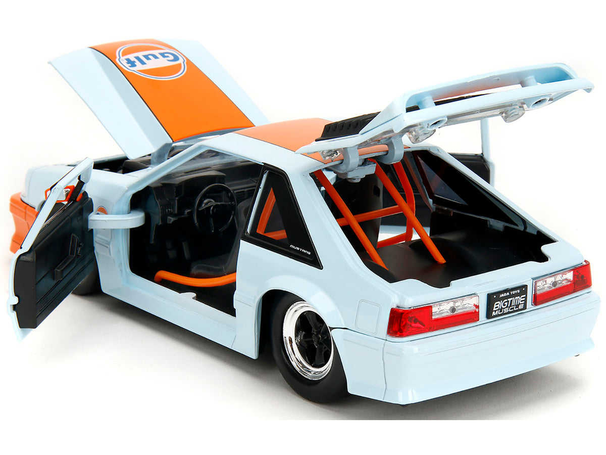 1989 Ford Mustang GT 'Gulf Oil' Light Blue with Orange Stripe 'Bigtime Muscle' Series 1/24 Diecast Model Car by Jada