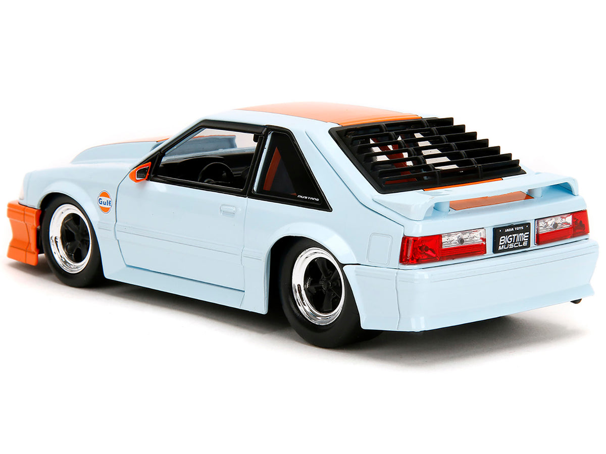 1989 Ford Mustang GT 'Gulf Oil' Light Blue with Orange Stripe 'Bigtime Muscle' Series 1/24 Diecast Model Car by Jada