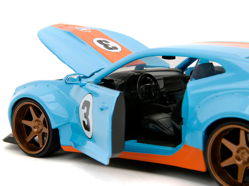 2016 Chevrolet Camaro Widebody #3 Light Blue with Orange Stripes 'Gulf Oil' 'Wide Body' Series 1/24 Diecast Model Car by Jada