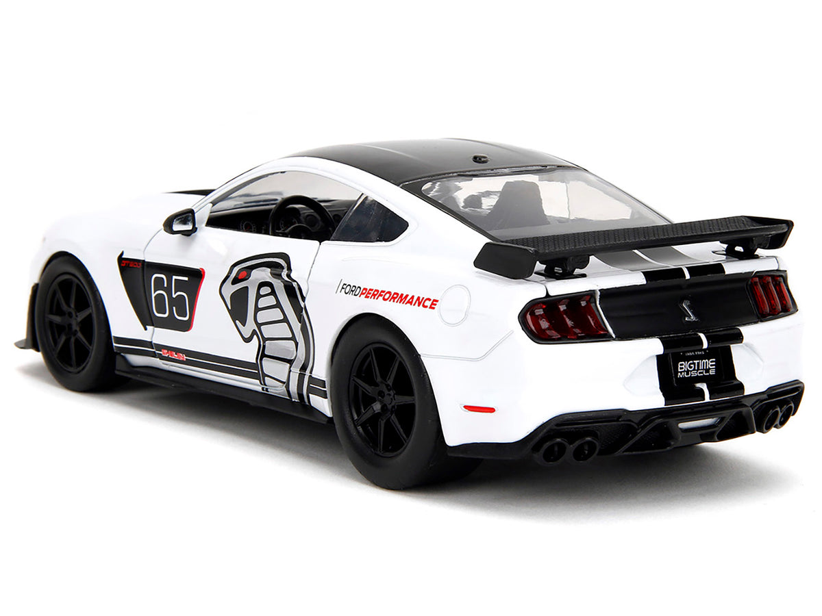 2020 Ford Mustang Shelby GT500 #65 White with Black Top and Stripes 'Ford Performance' 'Bigtime Muscle' Series 1/24 Diecast Model Car by Jada