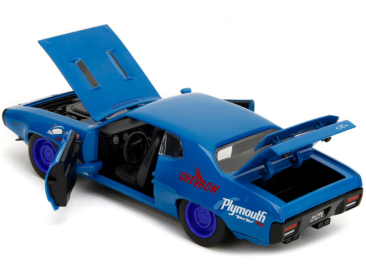 1972 Plymouth GTX #34 Blue with Graphics 'Bigtime Muscle' Series 1/24 Diecast Model Car by Jada