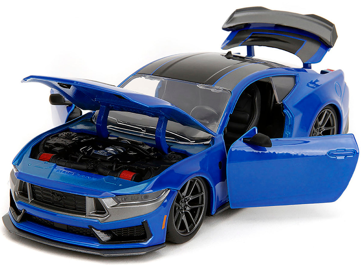 2024 Ford Mustang Dark Horse Blue Metallic with Black and Gray Stripes 'Bigtime Muscle' Series 1/24 Diecast Model Car by Jada
