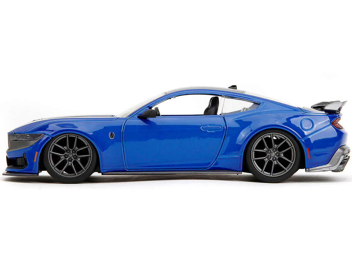 2024 Ford Mustang Dark Horse Blue Metallic with Black and Gray Stripes 'Bigtime Muscle' Series 1/24 Diecast Model Car by Jada