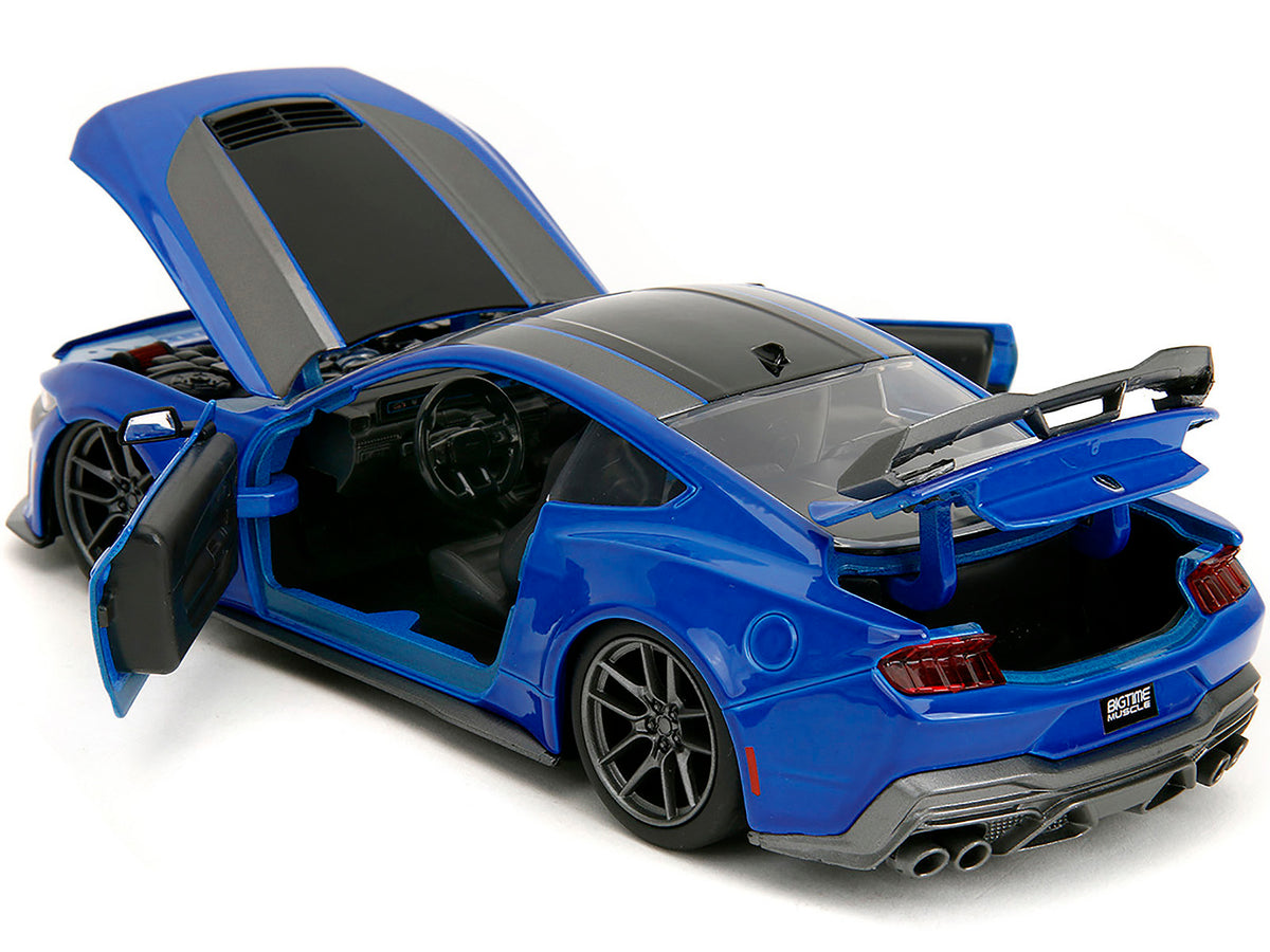 2024 Ford Mustang Dark Horse Blue Metallic with Black and Gray Stripes 'Bigtime Muscle' Series 1/24 Diecast Model Car by Jada