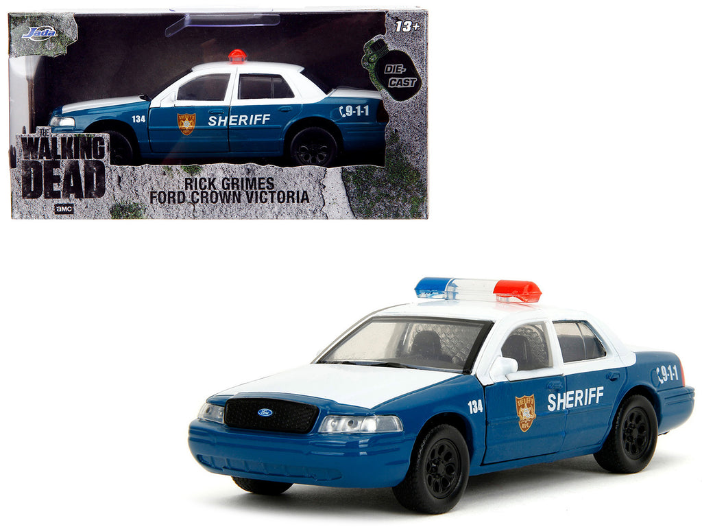 Rick Grimes' Ford Crown Victoria 'Sheriff' Blue and White 'The Walking Dead' (2010-2022) TV Series 'Hollywood Rides' Series 1/32 Diecast Model Car by Jada