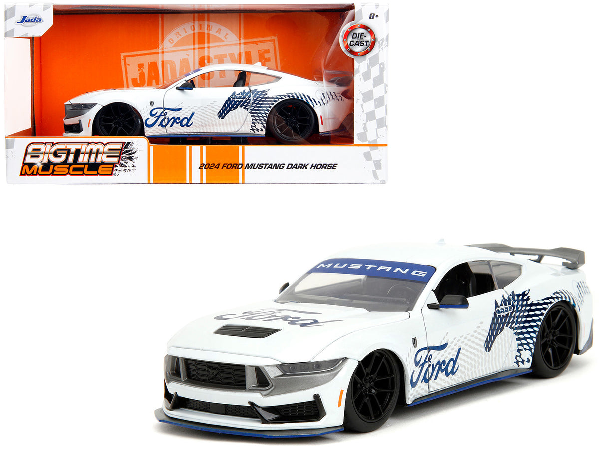 2024 Ford Mustang Dark Horse White with 'Mustang Horse Graphics' 'Bigtime Muscle' Series 1/24 Diecast Model Car by Jada