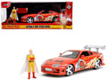 1995 Toyota Supra Red with Graphics and Saitama Diecast Figure 'One Punch Man' (2015-2019) TV Series 1/24 Diecast Model by Jada
